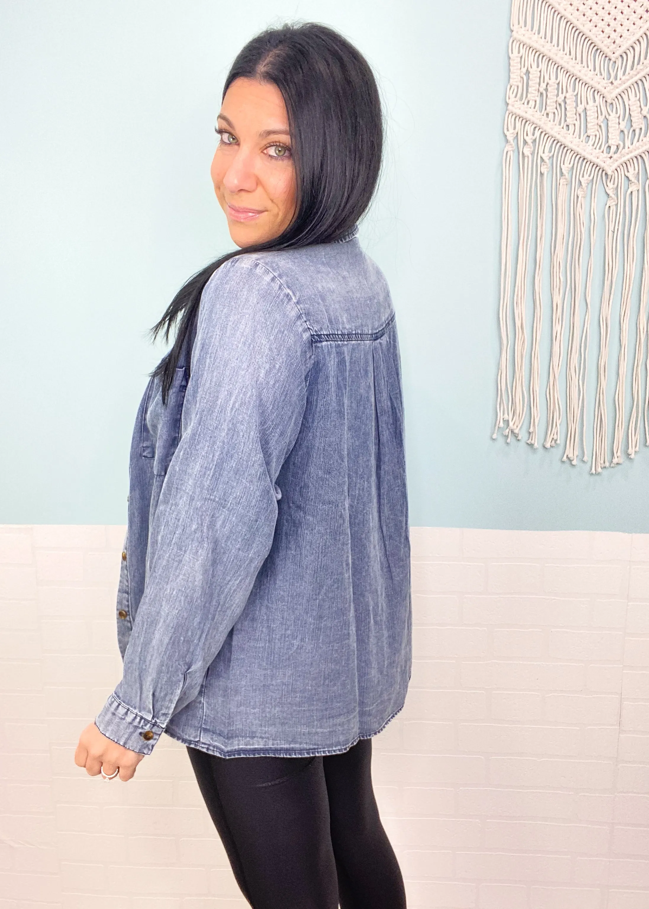'Hey Darling' Soft Washed Denim Pocket Shirt