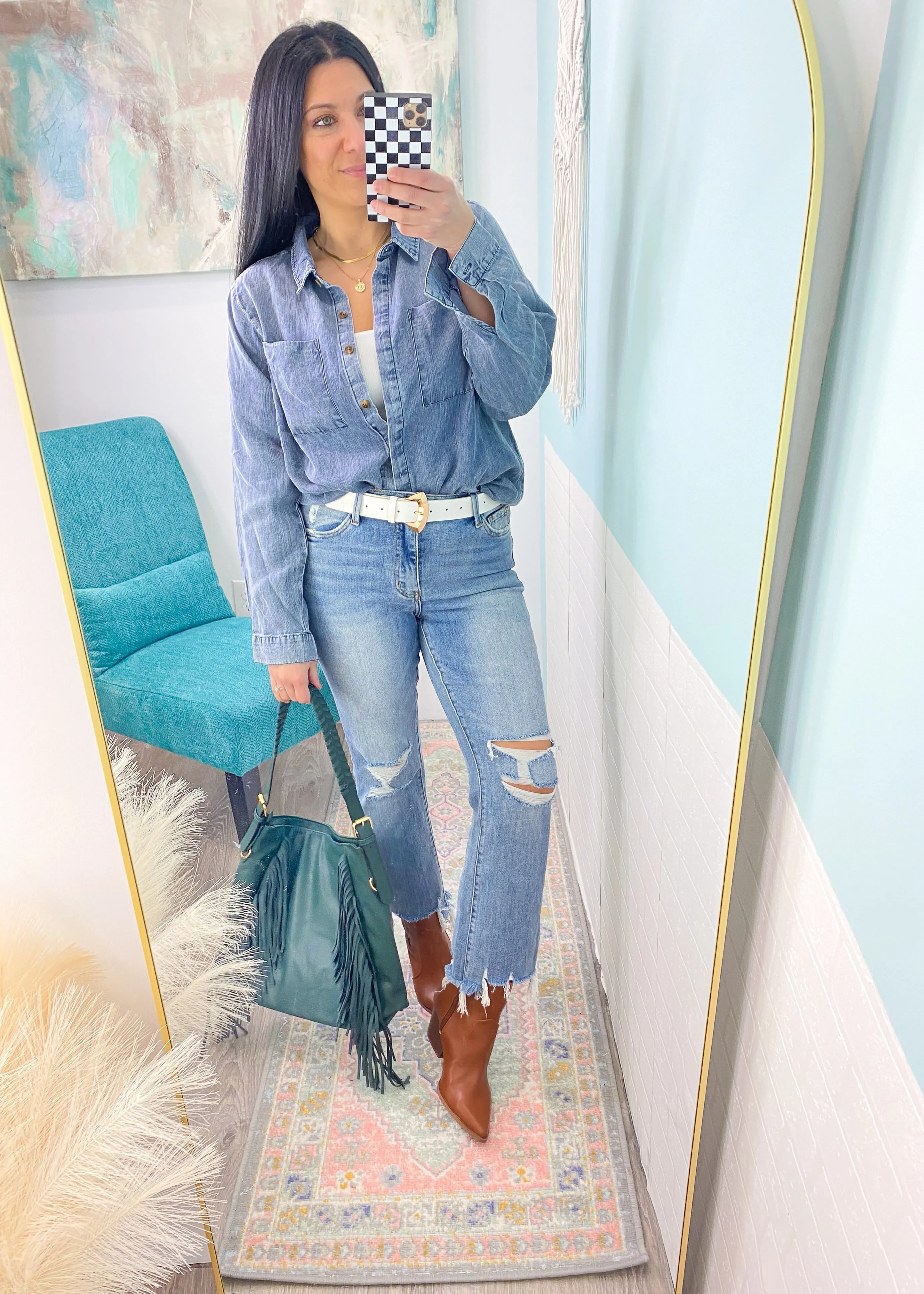 'Hey Darling' Soft Washed Denim Pocket Shirt
