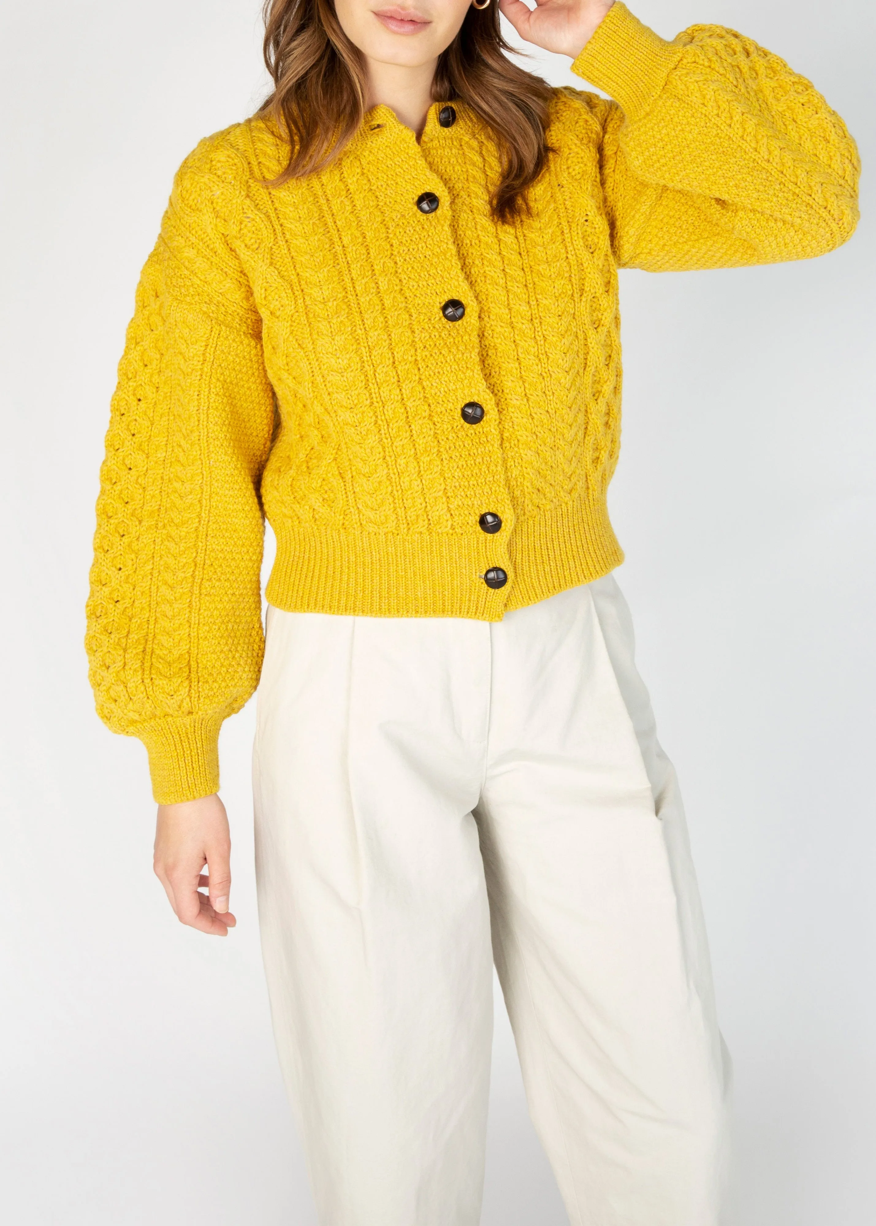 IrelandsEye Cropped Aran Cardigan | Sunflower