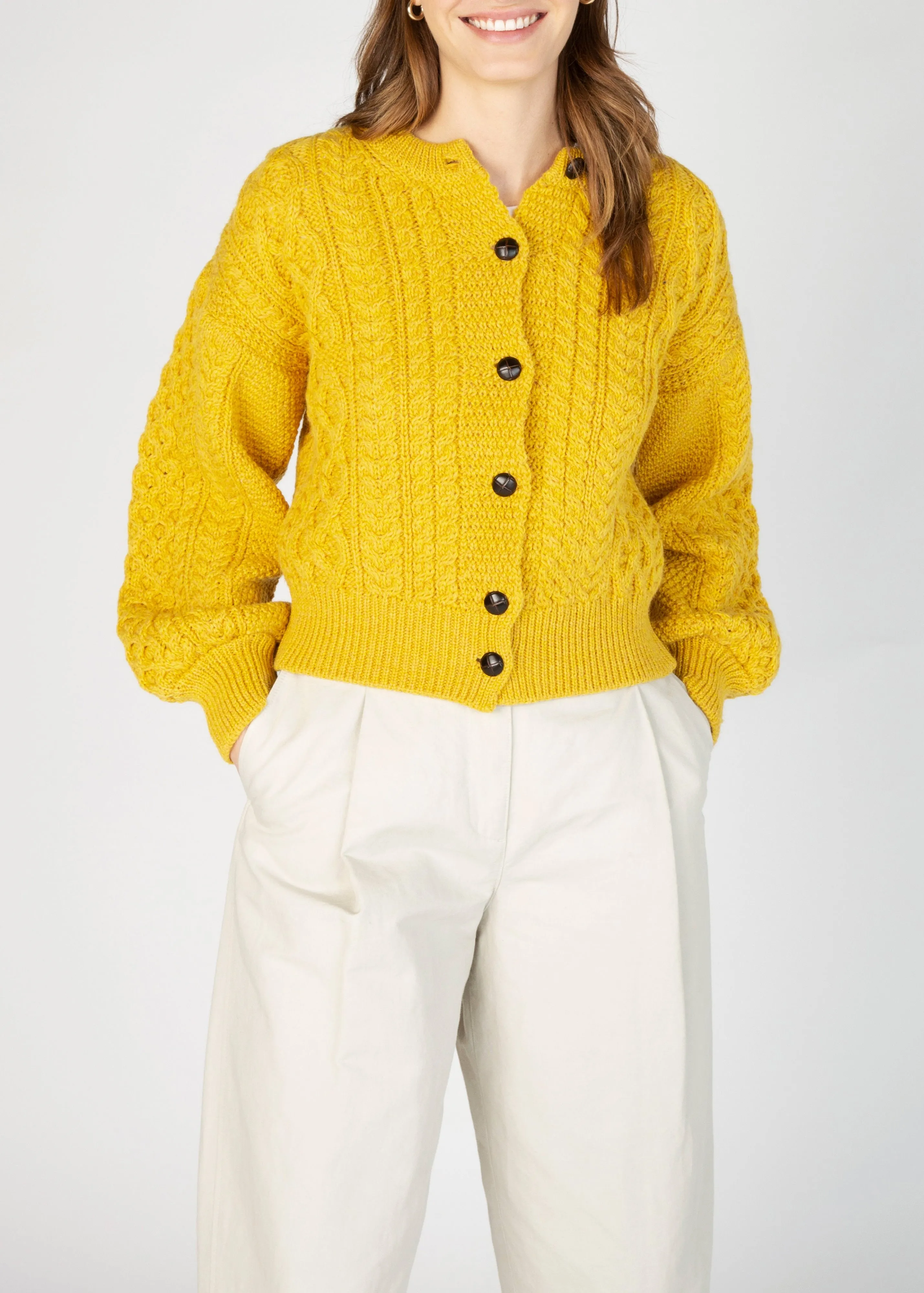 IrelandsEye Cropped Aran Cardigan | Sunflower
