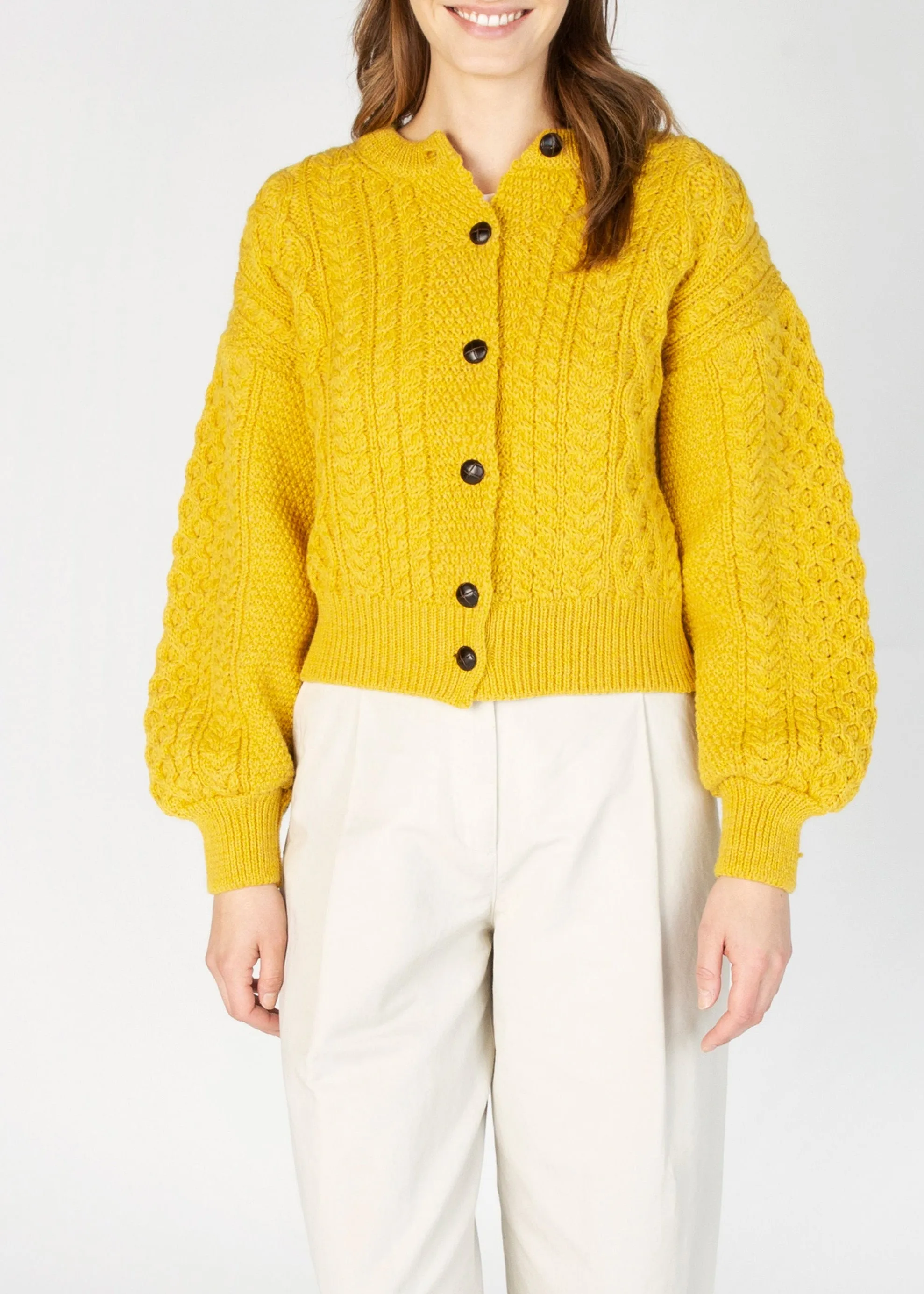 IrelandsEye Cropped Aran Cardigan | Sunflower