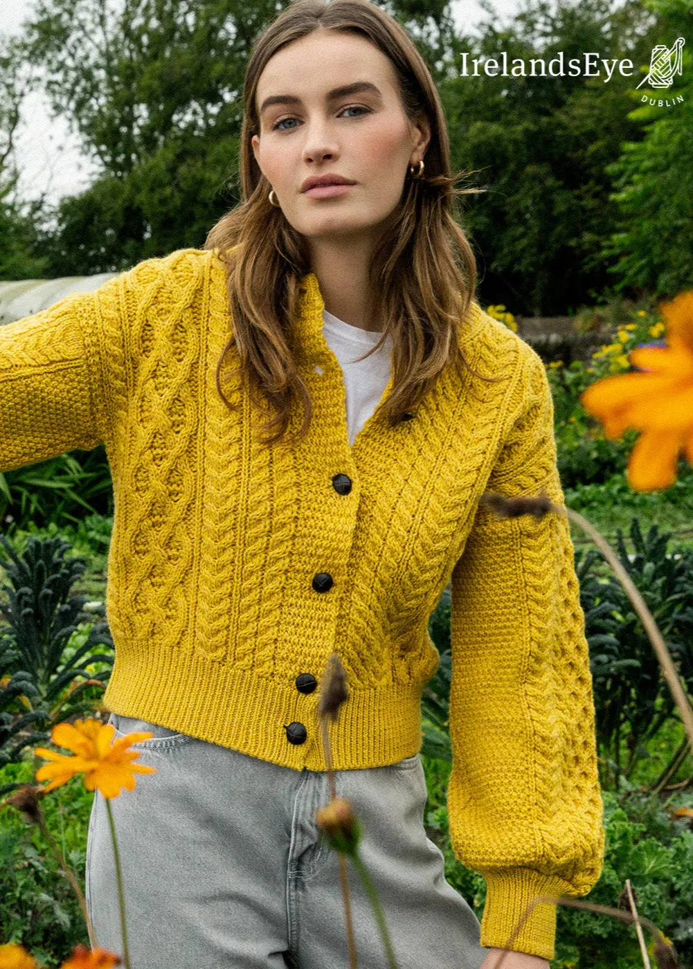 IrelandsEye Cropped Aran Cardigan | Sunflower