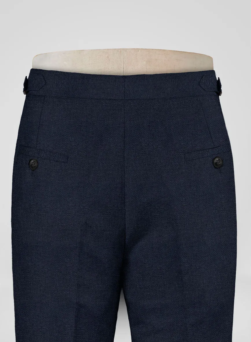 Italian Prato Dark Blue Dobby Linen Highland Trousers