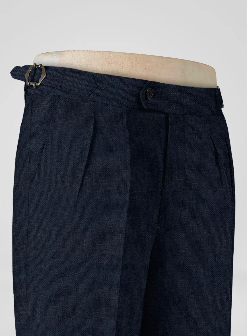 Italian Prato Dark Blue Dobby Linen Highland Trousers
