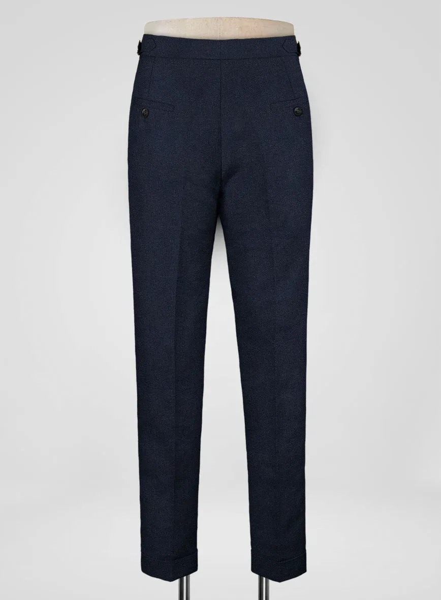 Italian Prato Dark Blue Dobby Linen Highland Trousers