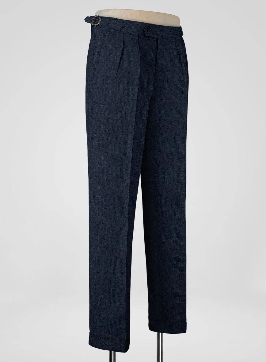 Italian Prato Dark Blue Dobby Linen Highland Trousers