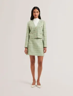 Koma Rose Button Cropped Boucle Tailored Jack Lt-Green