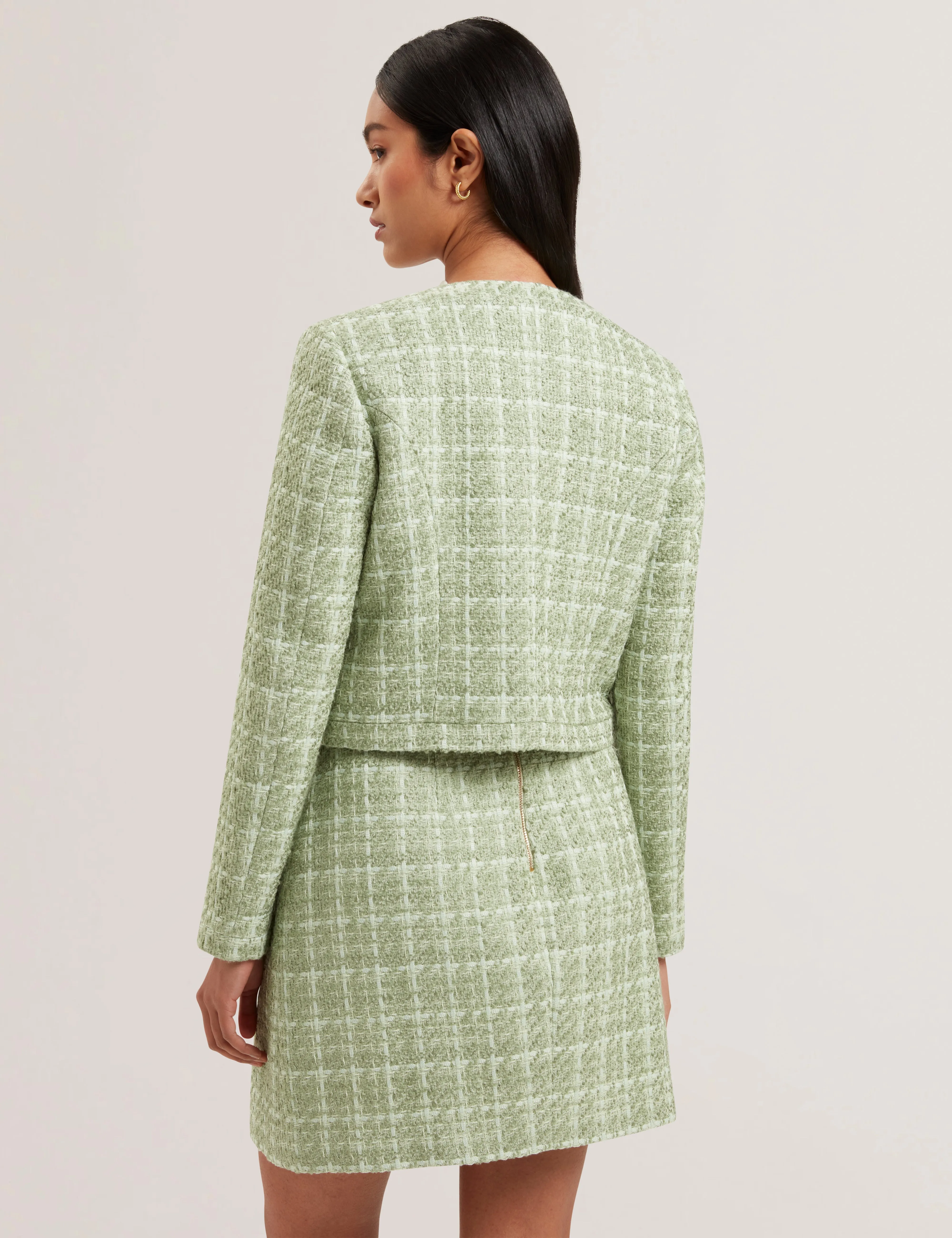 Koma Rose Button Cropped Boucle Tailored Jack Lt-Green