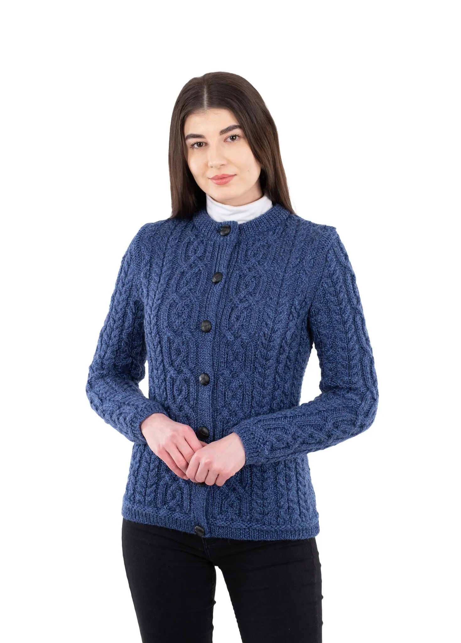 Ladies Button Aran Cardigan | Blue