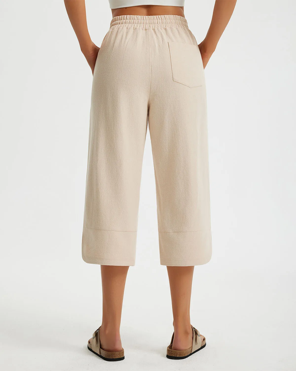 Libin Women's Wide Leg Capri Casual Linen-Feel Pants