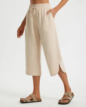 Libin Women's Wide Leg Capri Casual Linen-Feel Pants