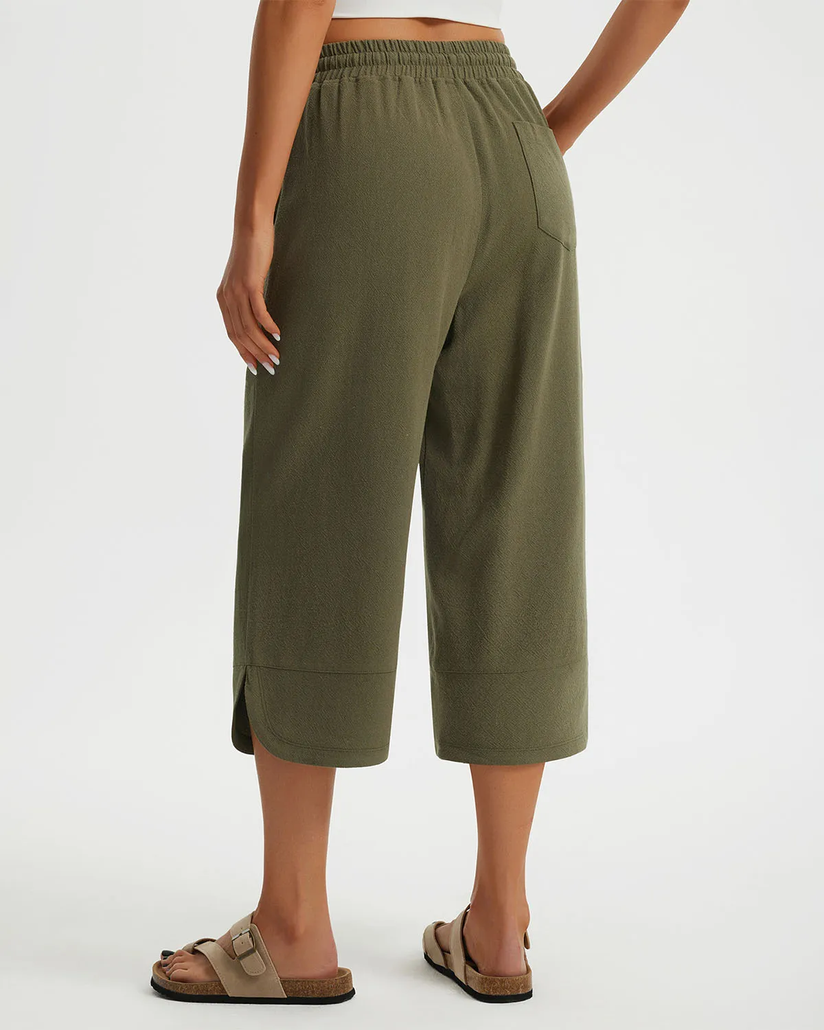 Libin Women's Wide Leg Capri Casual Linen-Feel Pants
