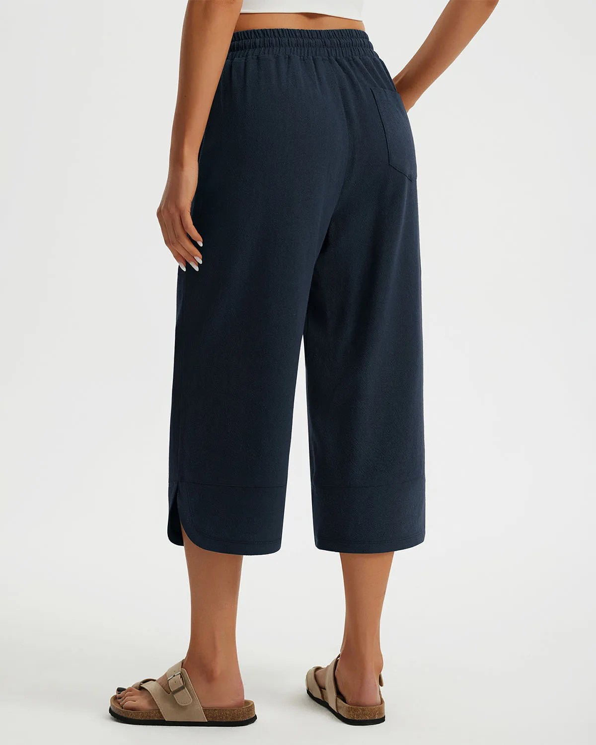 Libin Women's Wide Leg Capri Casual Linen-Feel Pants