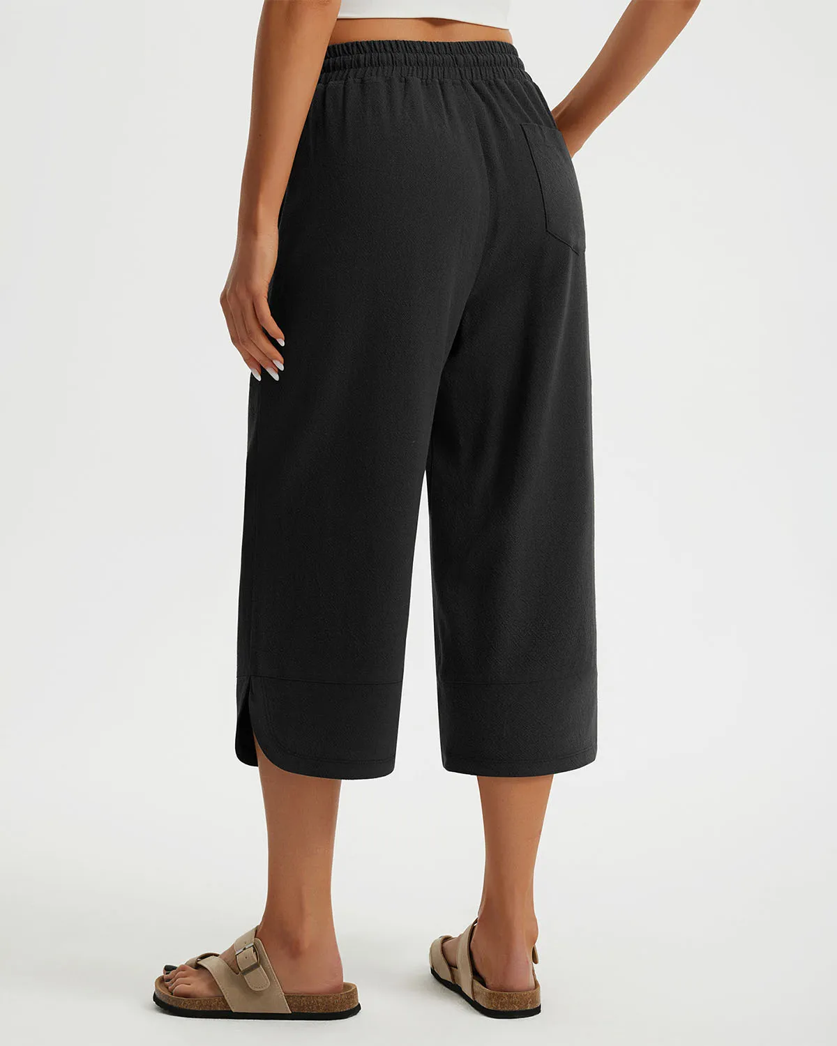 Libin Women's Wide Leg Capri Casual Linen-Feel Pants