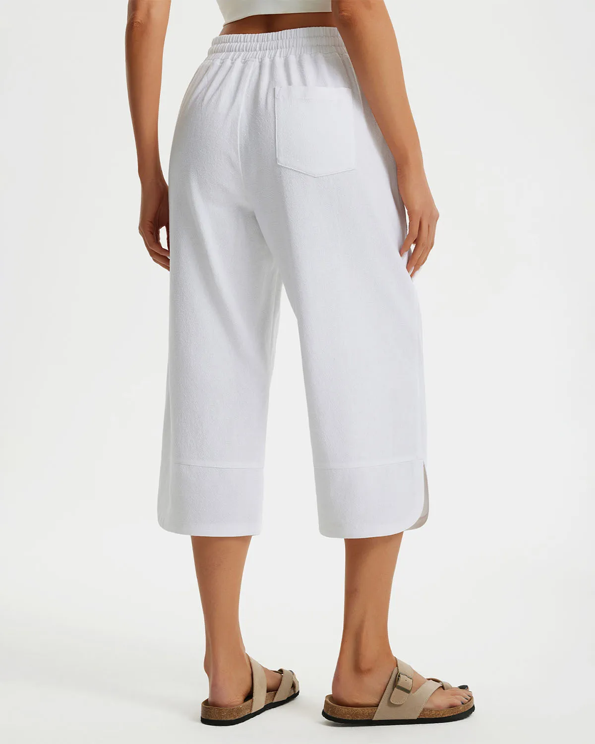 Libin Women's Wide Leg Capri Casual Linen-Feel Pants