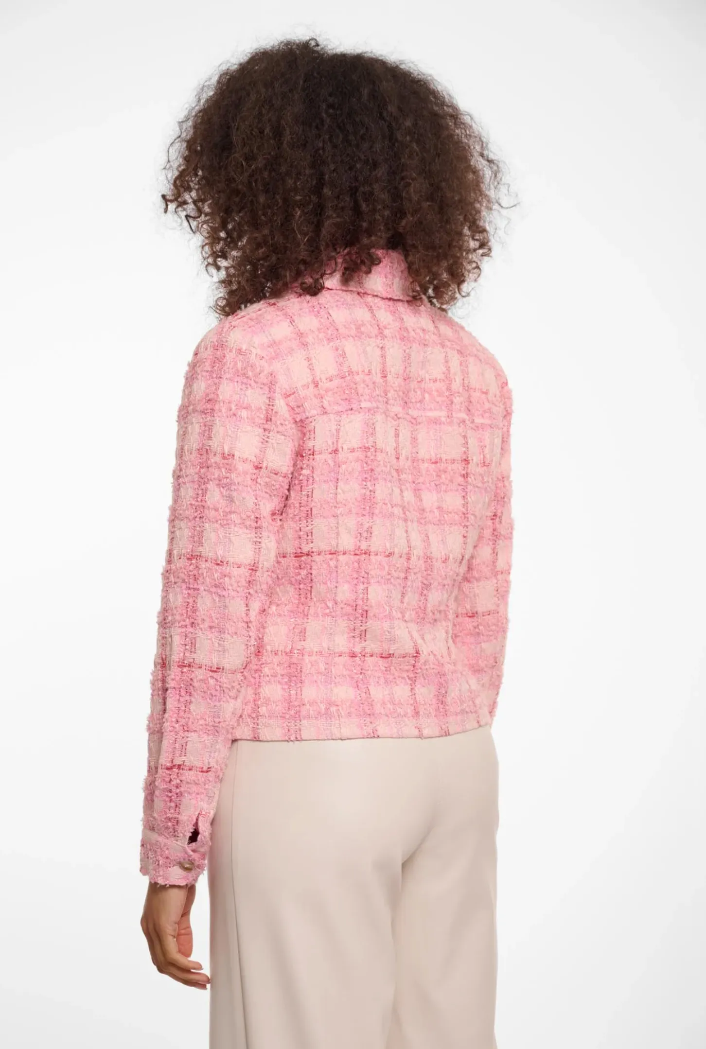 Light Pink Tweed Button-Up Jacket