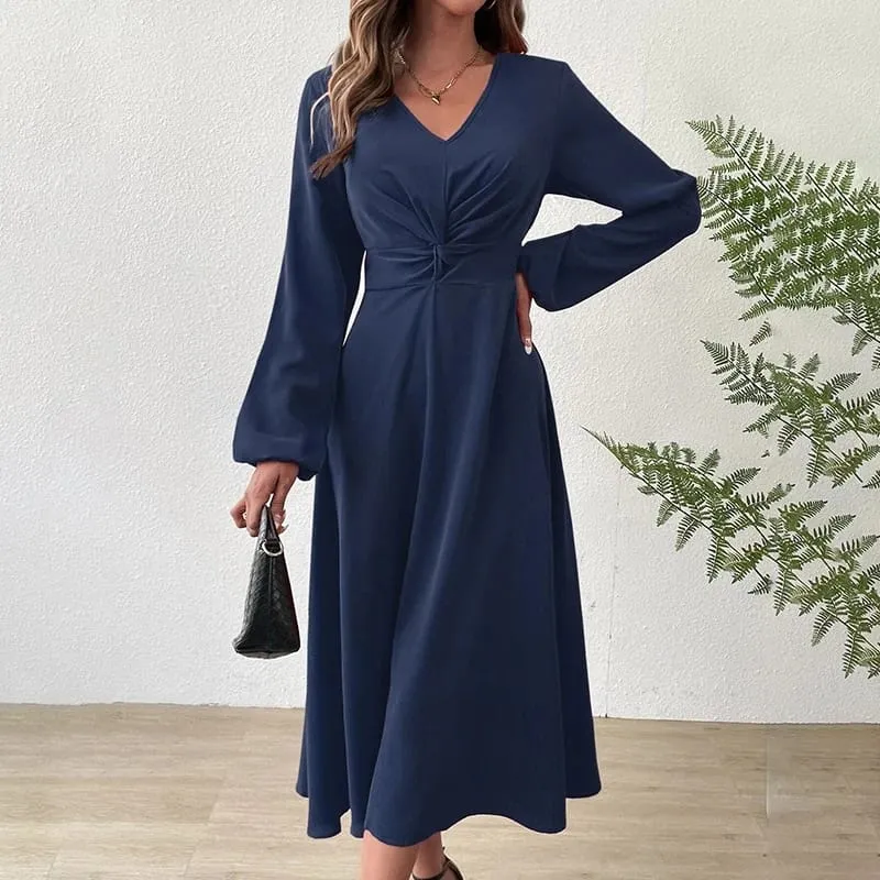 Long Sleeve Elegant Clothes Sexy V-Neck High Waist Party Dresses XL 60866
