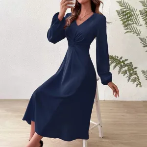 Long Sleeve Elegant Clothes Sexy V-Neck High Waist Party Dresses XL 60866