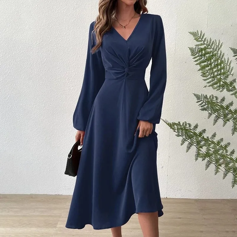 Long Sleeve Elegant Clothes Sexy V-Neck High Waist Party Dresses XL 60866