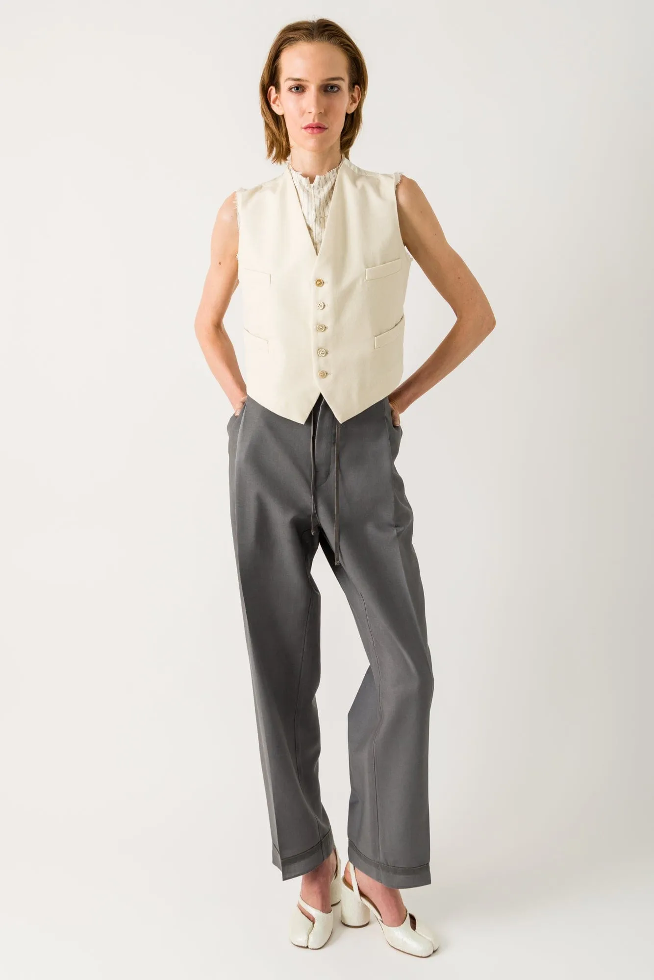 Maison Margiela Drawstring Straight Trousers in Grey SS25