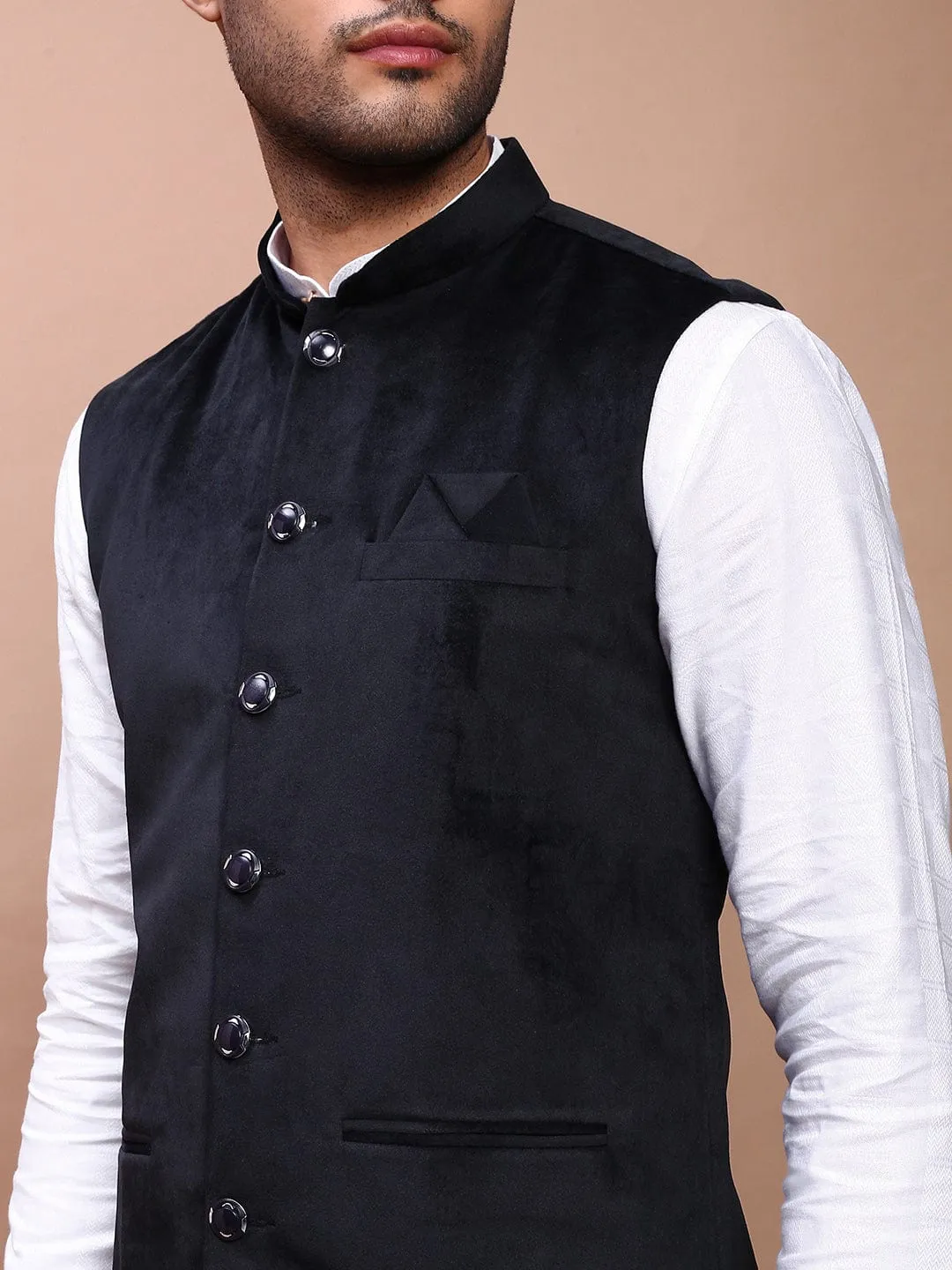 Men Black Slim-Fit Nehru Jackets