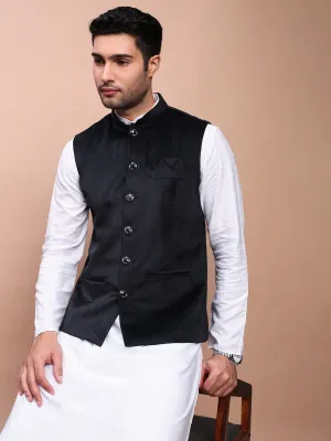 Men Black Slim-Fit Nehru Jackets