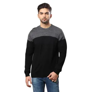Men Black Stripe Acrylic Wool Blend Round Collar Sweaters