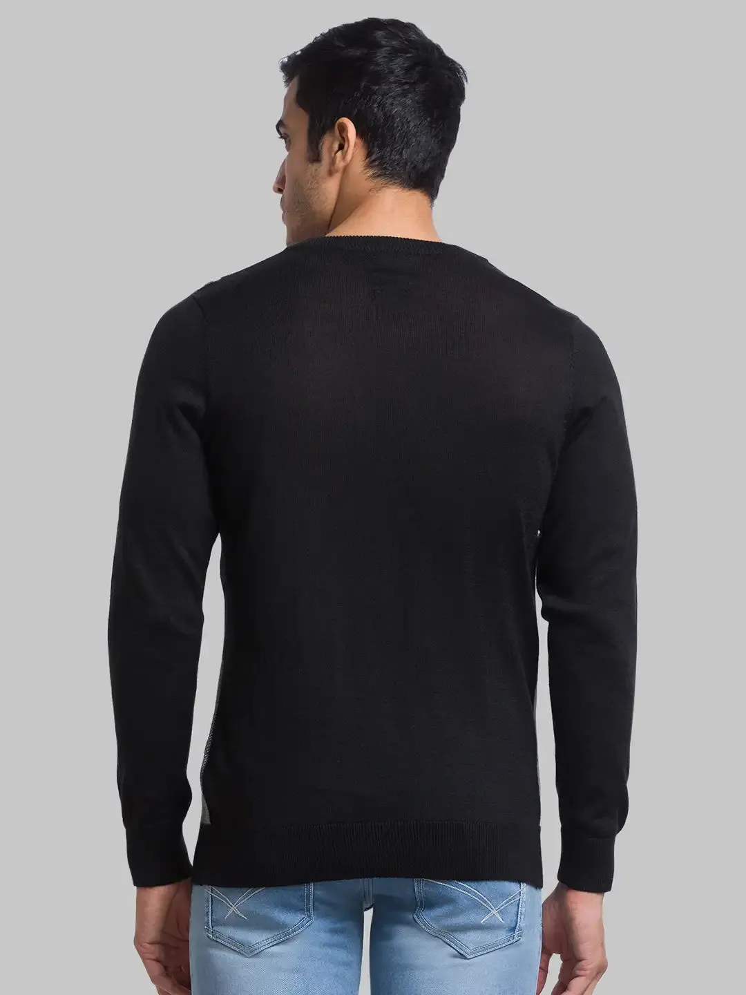 Men Black Yarn Dyed Acrylic Blend Full Sleeve Sweaters