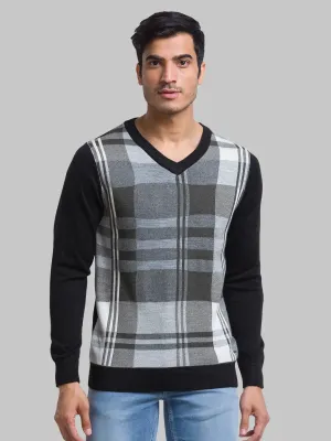Men Black Yarn Dyed Acrylic Blend Full Sleeve Sweaters