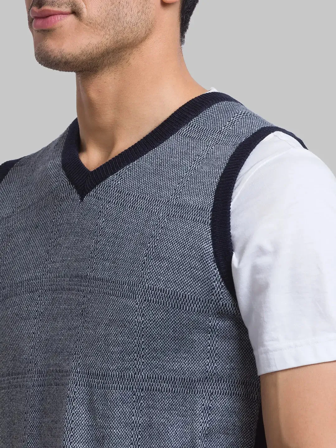 Men Blue Jacquard Acrylic Blend Sleeveless Sweaters