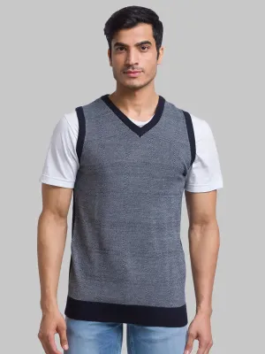 Men Blue Jacquard Acrylic Blend Sleeveless Sweaters