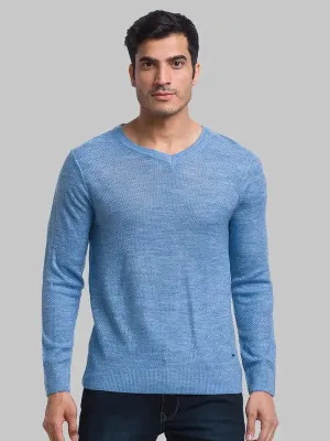 Men Blue Structure Acrylic Full Sleeve Sweaters