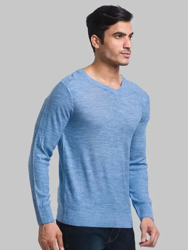 Men Blue Structure Acrylic Full Sleeve Sweaters