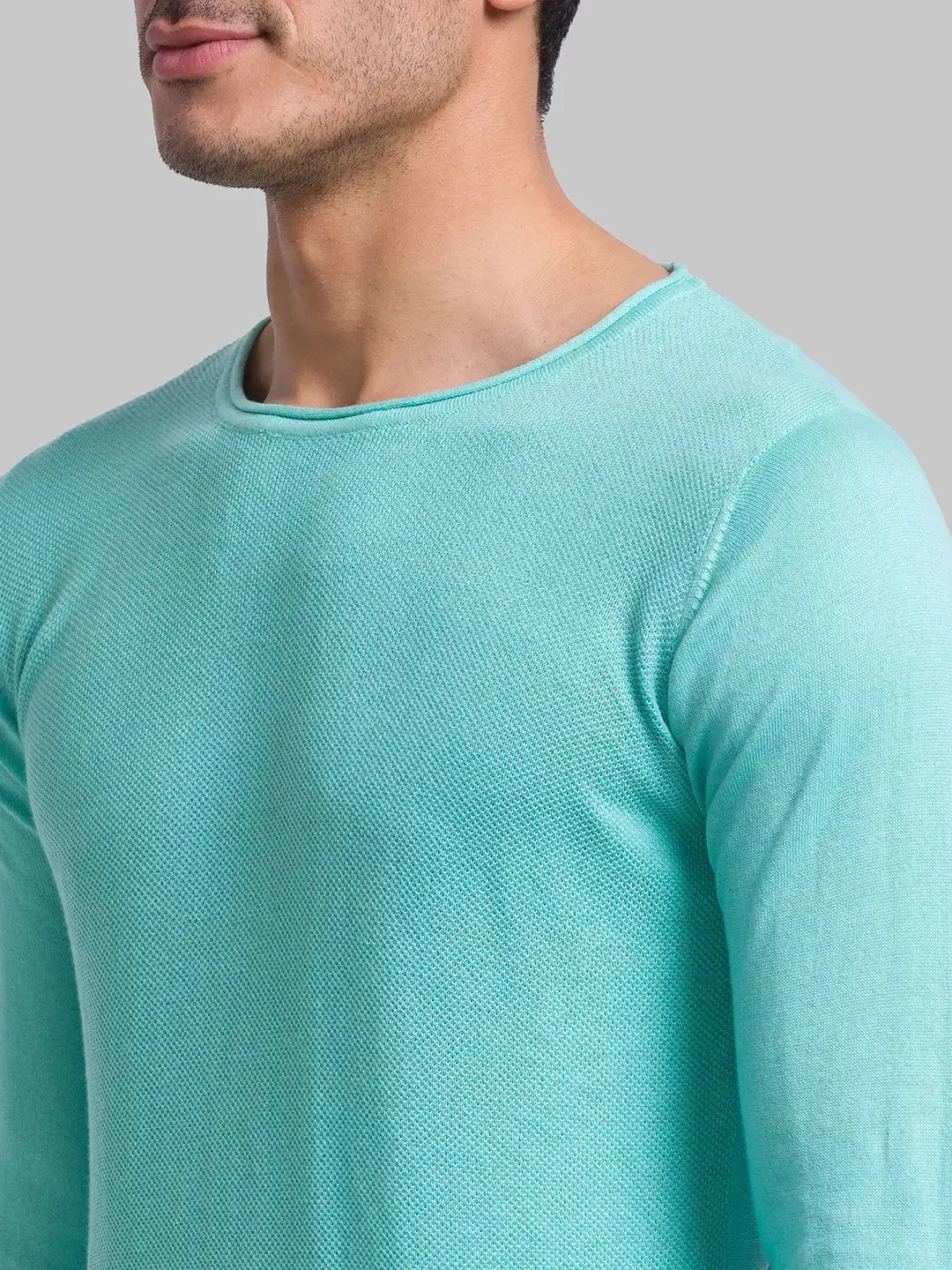 Men Blue Structure Cotton Full Sleeve Sweaters