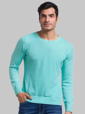 Men Blue Structure Cotton Full Sleeve Sweaters