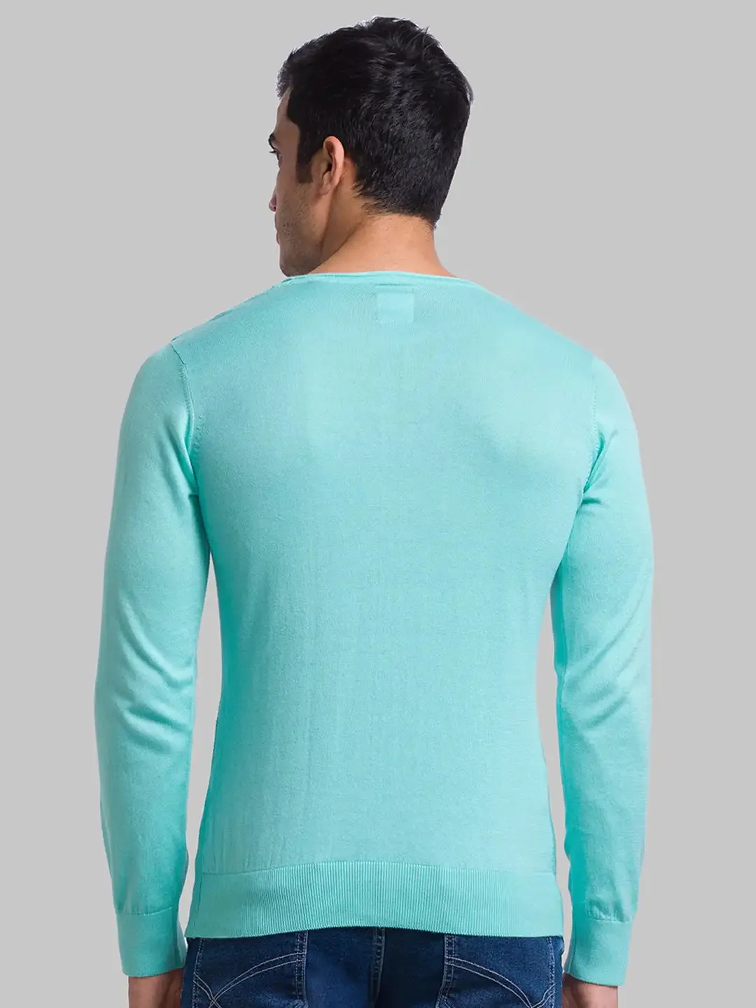 Men Blue Structure Cotton Full Sleeve Sweaters