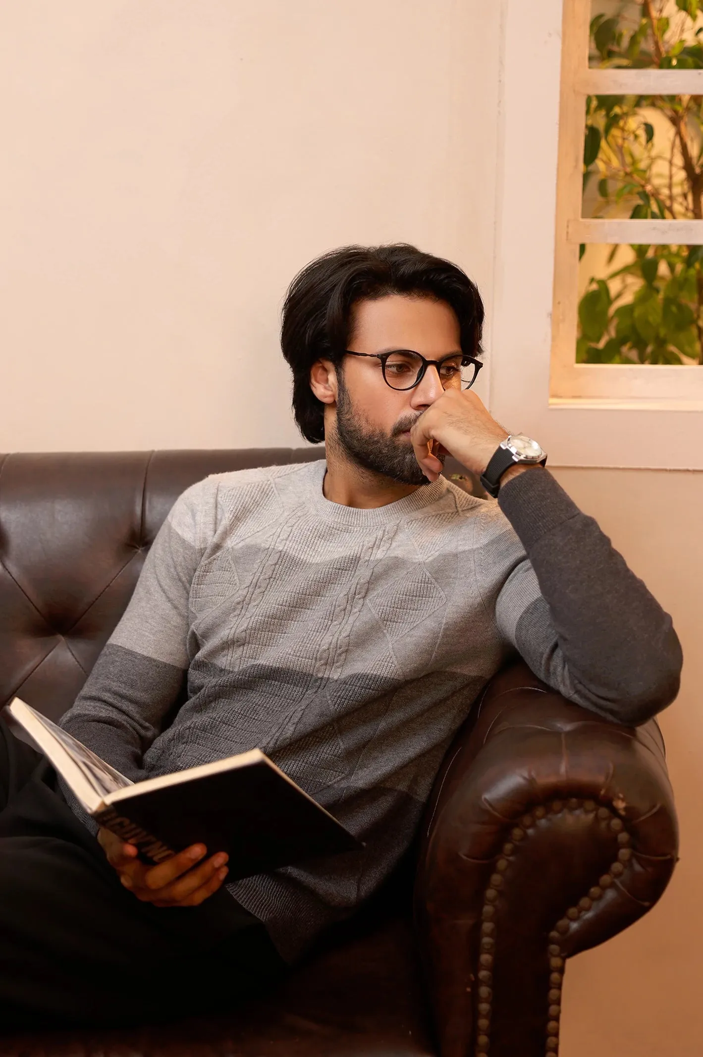 Men Grey Round Neck Sweater