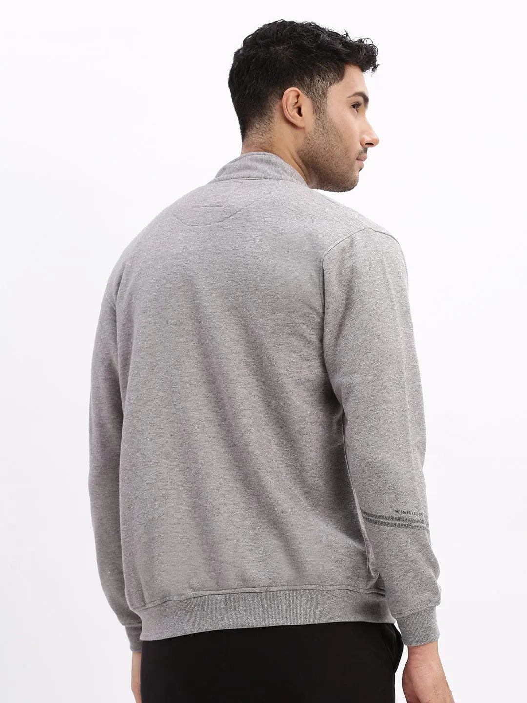 Men Mock Collar Grey Solid Tailored Jacket