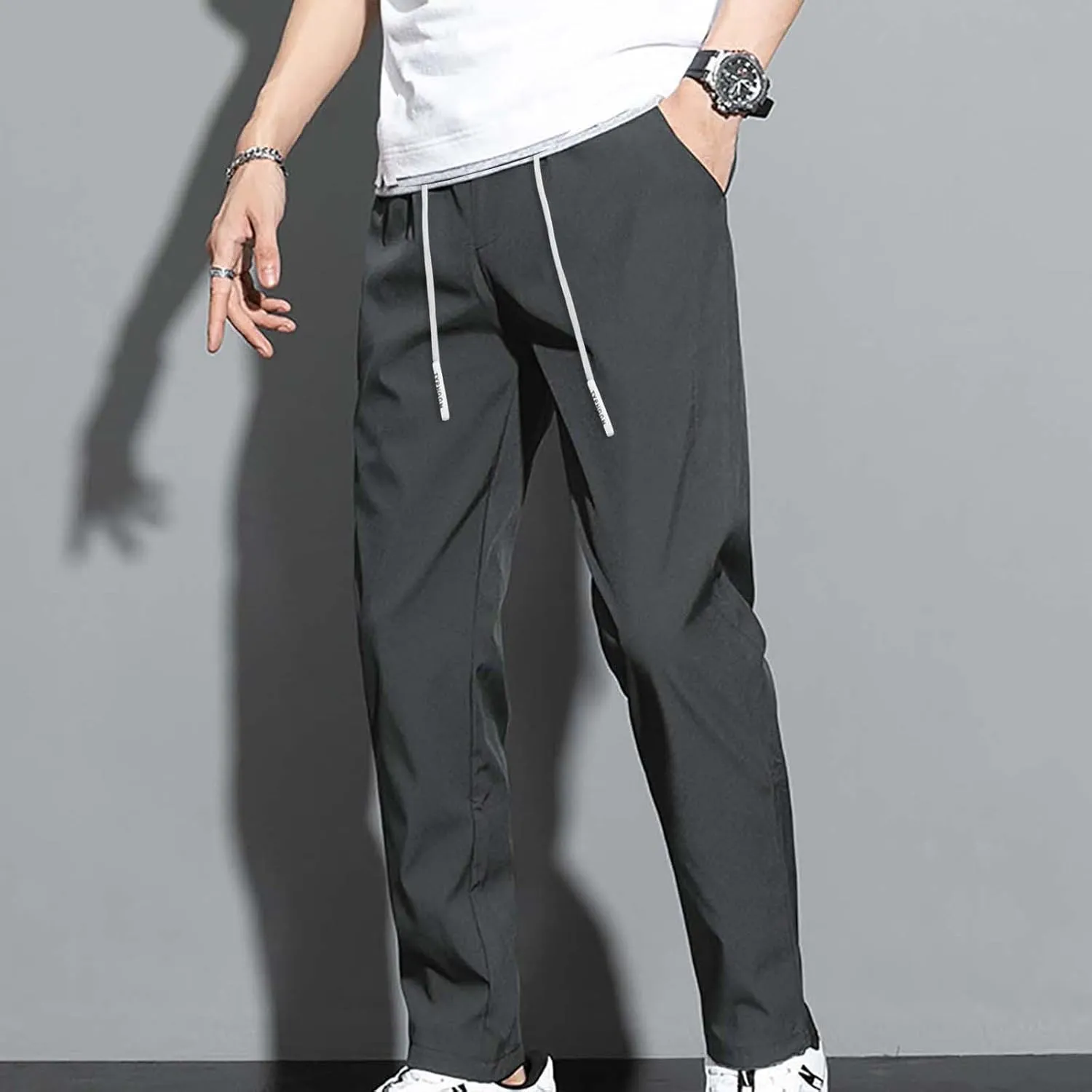 Mens Golf Pants Stretch Relaxed Fit Stretch Active Pants Ice Silk Breathable Casual Comfy Pant Trousers with Pockets