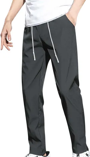Mens Golf Pants Stretch Relaxed Fit Stretch Active Pants Ice Silk Breathable Casual Comfy Pant Trousers with Pockets