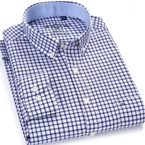 Men's Plaid Oxford Button-down Shirt Chest Long Sleeve Dress Shirts