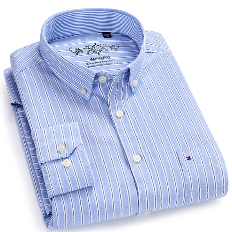 Men's Plaid Oxford Button-down Shirt Chest Long Sleeve Dress Shirts