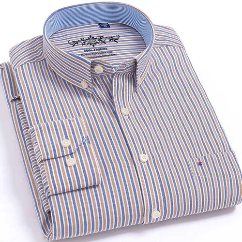 Men's Plaid Oxford Button-down Shirt Chest Long Sleeve Dress Shirts