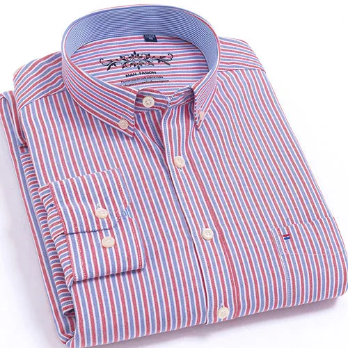 Men's Plaid Oxford Button-down Shirt Chest Long Sleeve Dress Shirts