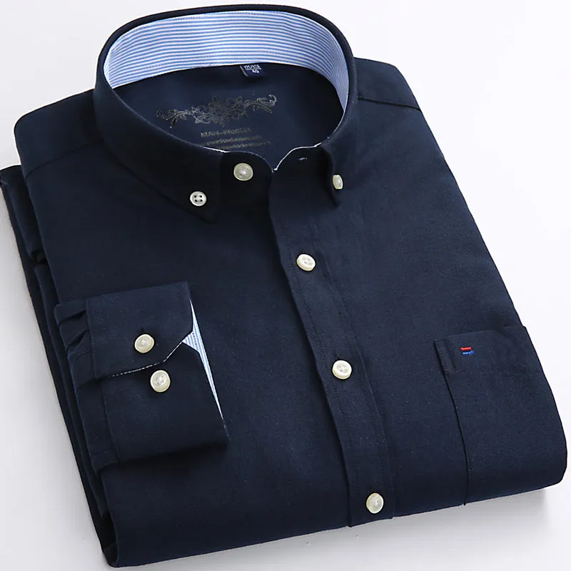 Men's Plaid Oxford Button-down Shirt Chest Long Sleeve Dress Shirts