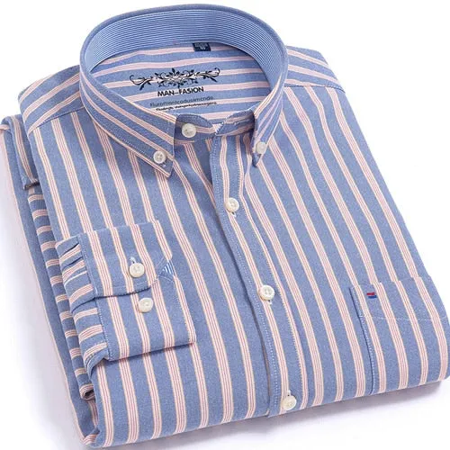 Men's Plaid Oxford Button-down Shirt Chest Long Sleeve Dress Shirts