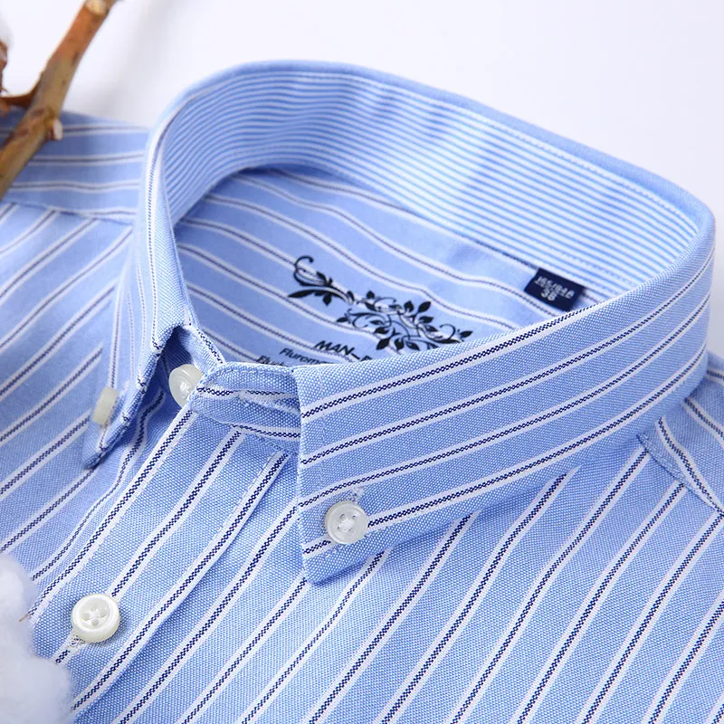 Men's Plaid Oxford Button-down Shirt Chest Long Sleeve Dress Shirts