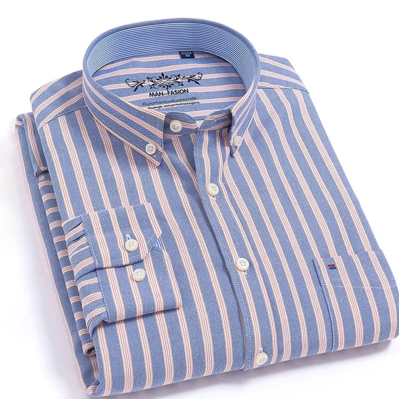 Men's Plaid Oxford Button-down Shirt Chest Long Sleeve Dress Shirts