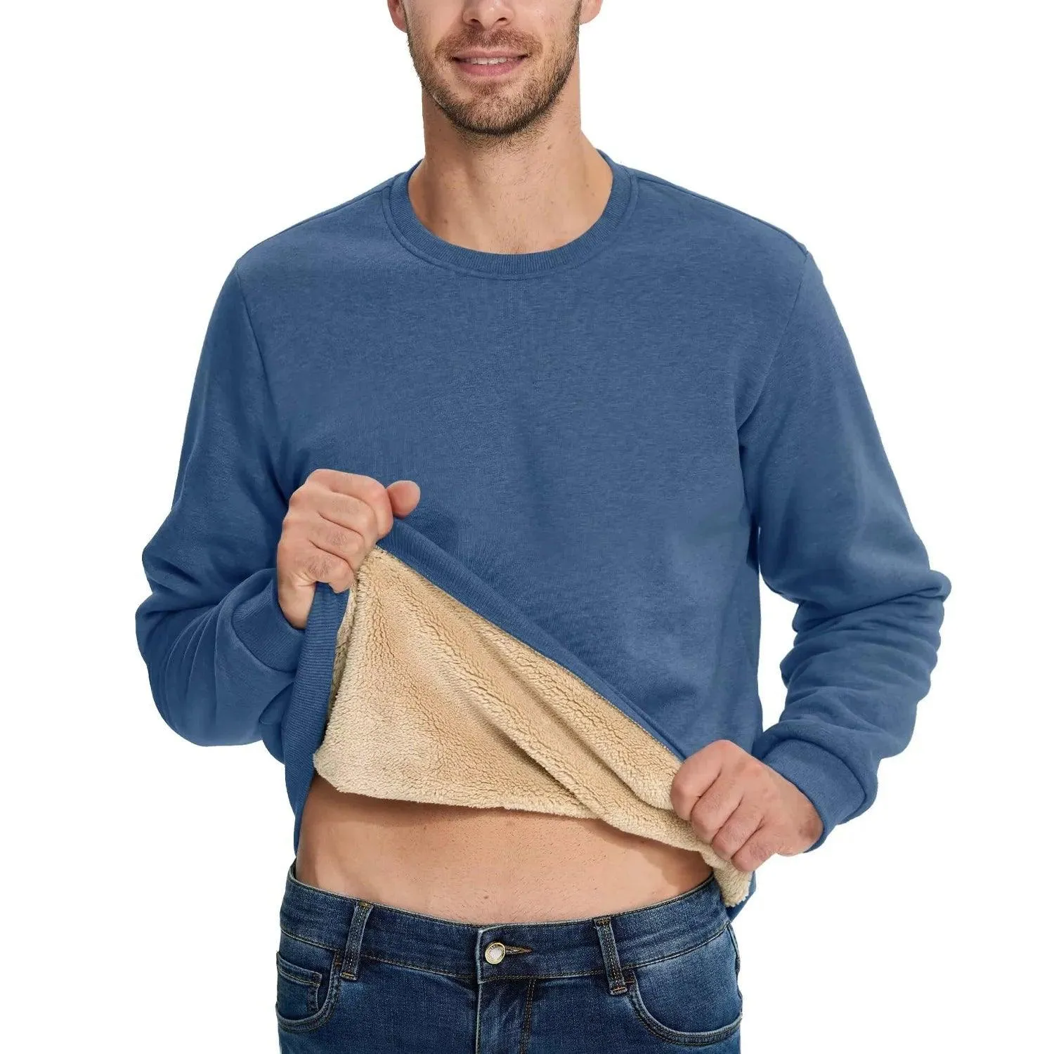Men's Thickened Heavy Sherpa-Line Fleece Crewneck Sweatshirt Pullover