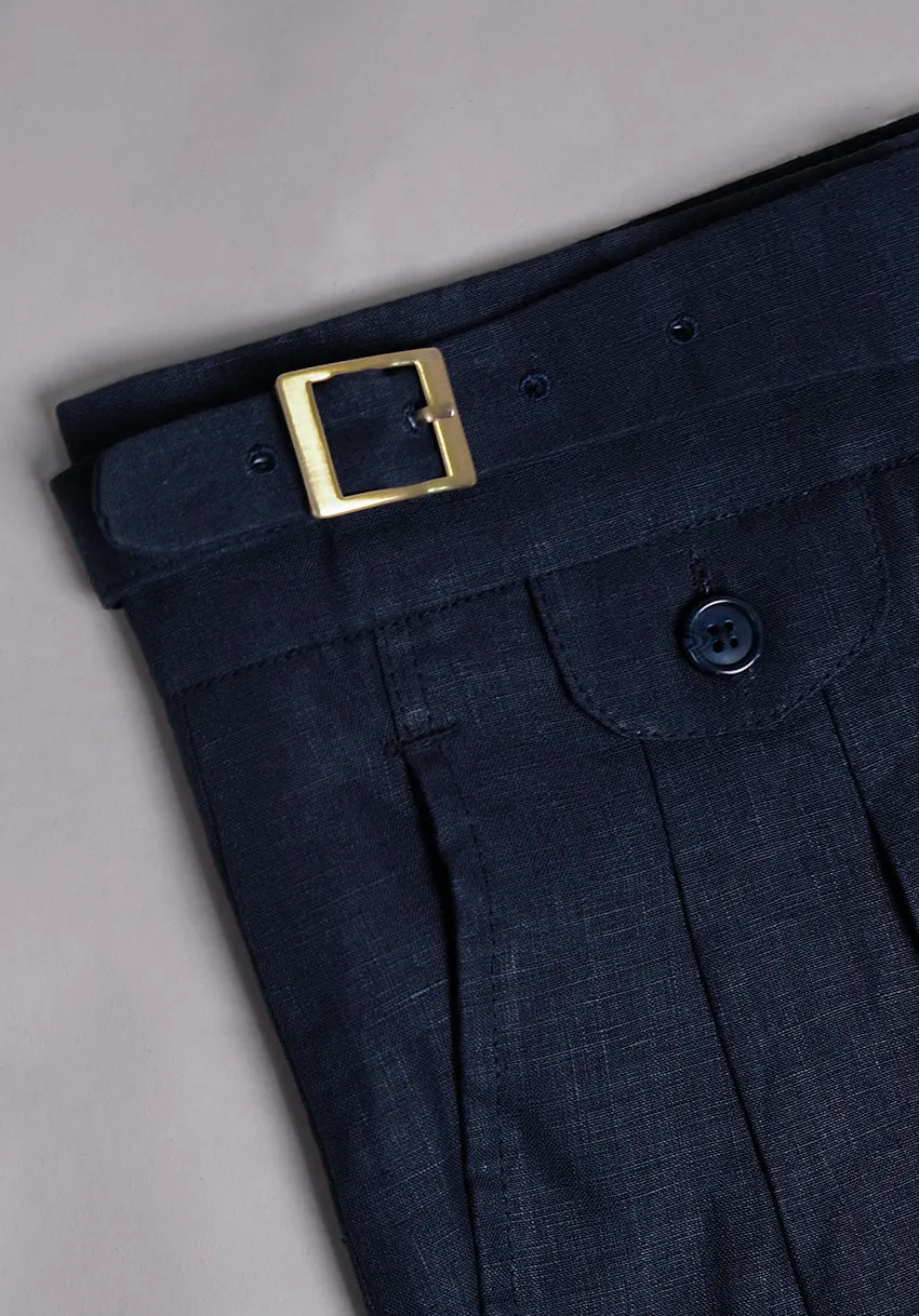 Navy Linen Gurkha Trousers